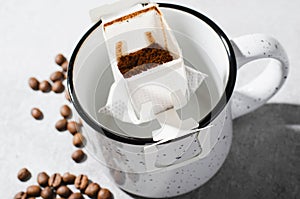 Drip Coffee Bag in Big Cup, Coffee Trend, Quick Way to Brew Ground Coffee