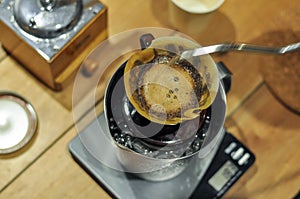 Drip coffee set preparing by barista