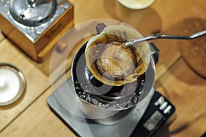 Drip coffee set preparing by barista