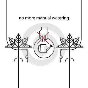 Drip irrigation. Drip tube and dropper. Line icons of equipment for irrigation system