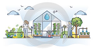 Drip irrigation system as water or nutrient delivery to roots outline concept