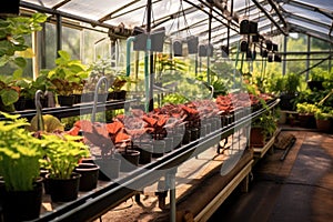 drip irrigation system in a greenhouse setup