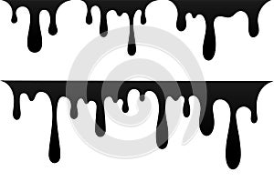 Drip paint set. Ink stain. Drop melt liquid isolated on white background. Splash of chocolate, oil, blood. Black