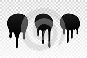 Drip paint set. Ink stain. Drop melt liquid isolated on white transparent background. Splash chocolate, oil, blood