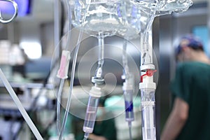 Drip system and a plastic bag with the medicine in a hospital. p photo