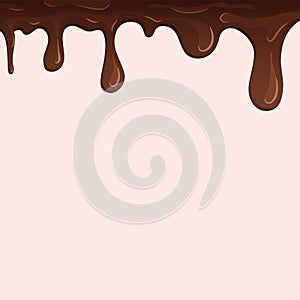 Dripping chocolate. Drips chocolate, isolated background. Melt fluid sweet dessert. Tasty splash liquid, realistic 3D