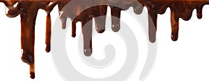 Dripping chocolate drops with white isolated background