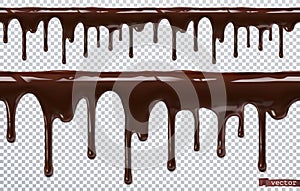 Dripping chocolate. Melt drip. 3d vector, seamless pattern