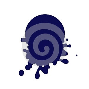 Dripping circle dark blue icon. Liquid paint flows. Melted logo. Current paint, stains. Mockup of blank. Template ink round blot.