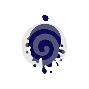 Dripping circle dark blue icon. Liquid paint flows. Melted logo. Current paint, stains. Mockup of blank. Template ink round blot.