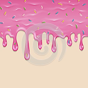 Dripping delicious pink doughnut vector seamless glaze