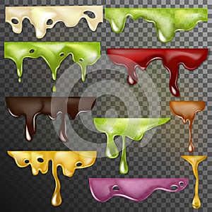 Dripping drops vector dripped liquid and dropping splash illustration set of realistic flowing paint splatter dripple photo