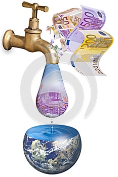 A dripping faucet banknotes on Earth