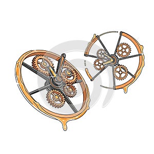 Dripping Gears and Broken Clockwork Mechanism Illustration
