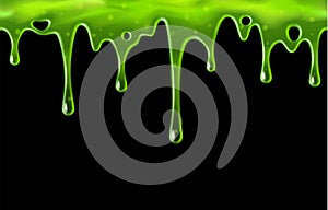 Dripping green slime with blobs, seamless border pattern