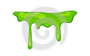 Dripping Green Slime Border Isolated Element On White Background, Falling Syrup Drops Dribble Down, Radioactive Liquid