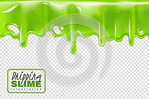 Dripping green slime. Slimy toxic drips isolated, goo flow and mucus fluid. Liquid decoration borders 3d halloween