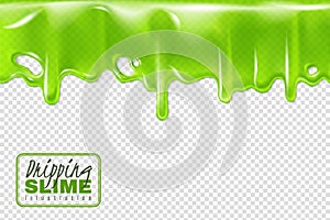 Dripping green slime. Slimy toxic drips isolated, goo flow and mucus fluid. Liquid decoration borders 3d halloween photo