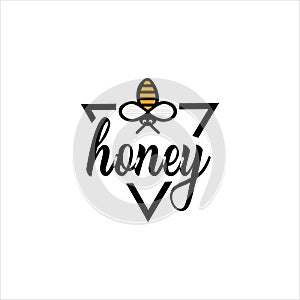 Dripping honey Logo Design Template. Honeycomb Logo Design Nature Organic. Beekeeping logo design with abstract bee. Bee logo Icon