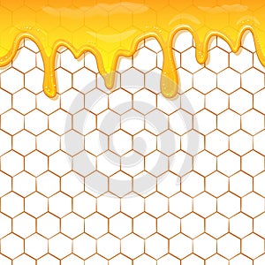 Dripping honey seamlessly repeatable. Honey splash dripping sweet drops from bee honeycomb poster for beekeeping honey