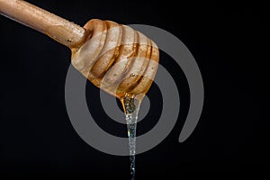 Honey dripping isolated on black background