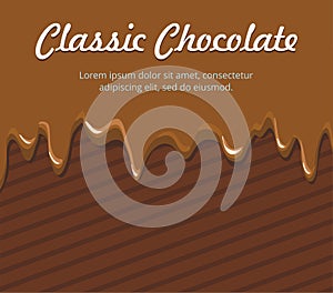 Dripping melted chocolate on brown background