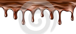 Dripping melted chocolate isolated on white. photo