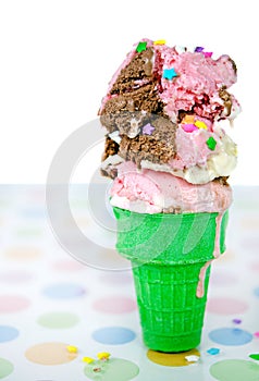 Dripping Neapolitan ice cream cone