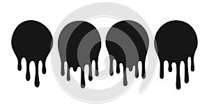 Dripping oil blob. Drip drop paint or sauce stain drips. Black drippings sauces round spots vector set