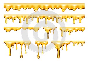 Dripping oil or honey, realistic stream drops