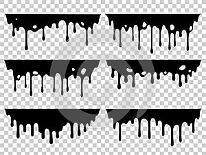 Dripping oil stain. Liquid ink, paint drip and drop of drippings stains. Black resin inked drops isolated vector
