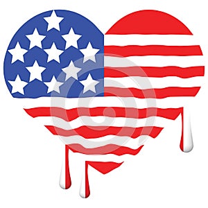 Dripping Paint Heart Shaped Americn Flag with Clipping Path Isolated on White