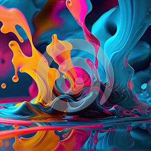 Dripping rainbow gradient color paint splashes as background header. Explosion of colored oil