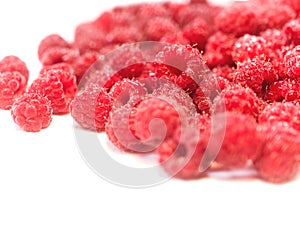 Dripping raspberry on white background.