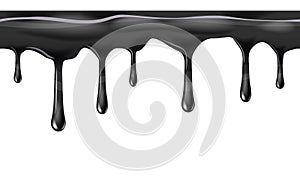 Dripping seamless black, oil, dripps, liquid drop and splash, blood repeatable isolated on white, vector and