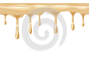 Dripping seamless caramel, dripps, liquid drop and splash, blood repeatable isolated on white, vector and illustration.