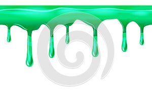 Dripping seamless green, dripps, liquid drop and splash, isolated on white, vector and illustration.