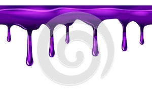 Dripping seamless purple, dripps, liquid drop and splash, blood repeatable isolated on white, vector and illustration.