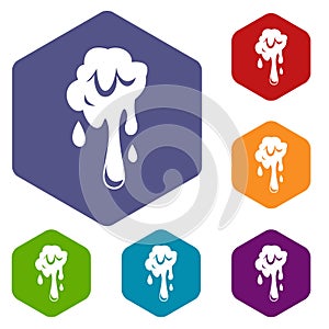 Dripping slime icons set hexagon