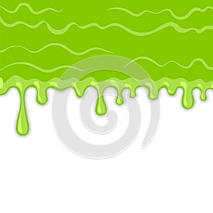 Dripping Slime Texture on White Background. Goo Blob Splash. Halloween Ooze. Flowing Green Sticky Liquid