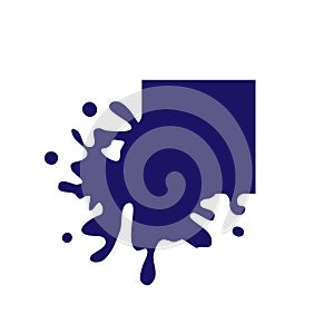 Dripping square dark blue icon. Liquid paint flows. Melted logo. Current paint, stains. Mockup of blank. Template ink blot. Vector