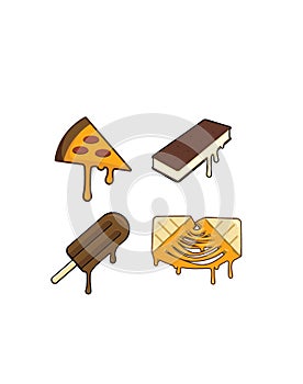 Drippy Foods Vector Illustration Pizza Ice Cream Sandwich Popsicle Grilled Cheese