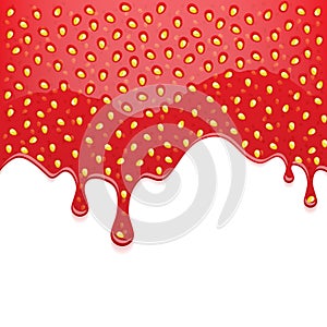 Drips of strawberry jam on white background.