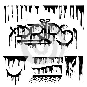 Drips vector design pack. Dripping lettering set