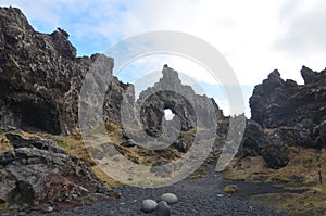 Dritvik Rock Formations on a Black Sand Beach