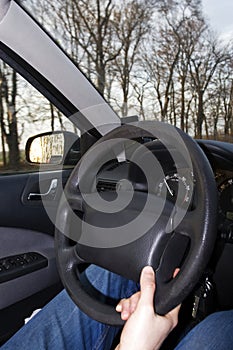 Road through the windshield of a car