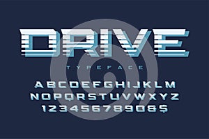 Drive display font design, alphabet, typeface, letters and numbe
