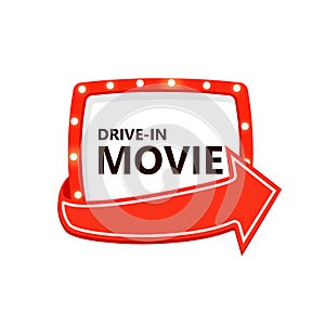 Drive-in movie icon. Marquee frame with arrow.