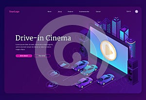 Drive-in movie theater with cars, outdoor cinema