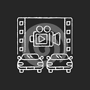 Drive through movie theater chalk white icon on black background